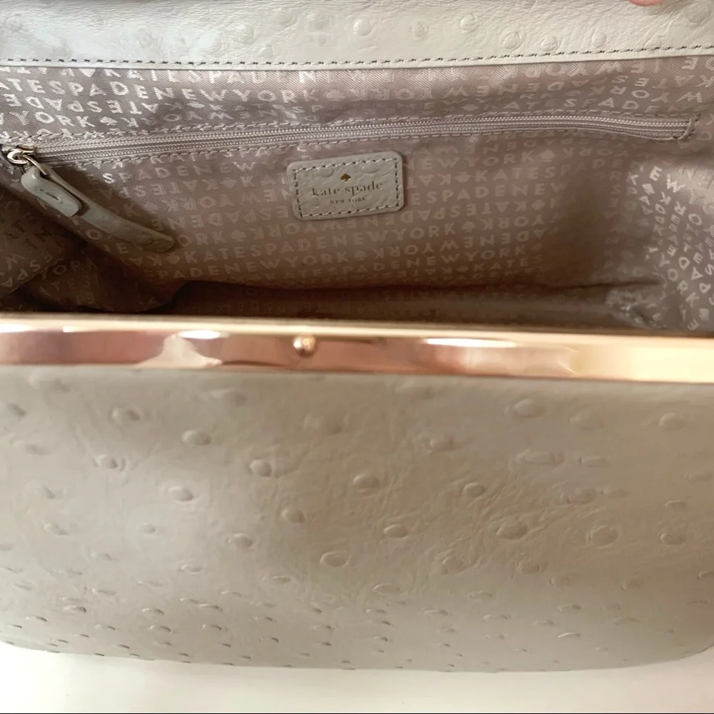 Kate Spade · Victoria Falls Madeline Ostrich Embossed Satchel Stone Taupe Bag - Picture 10 of 17